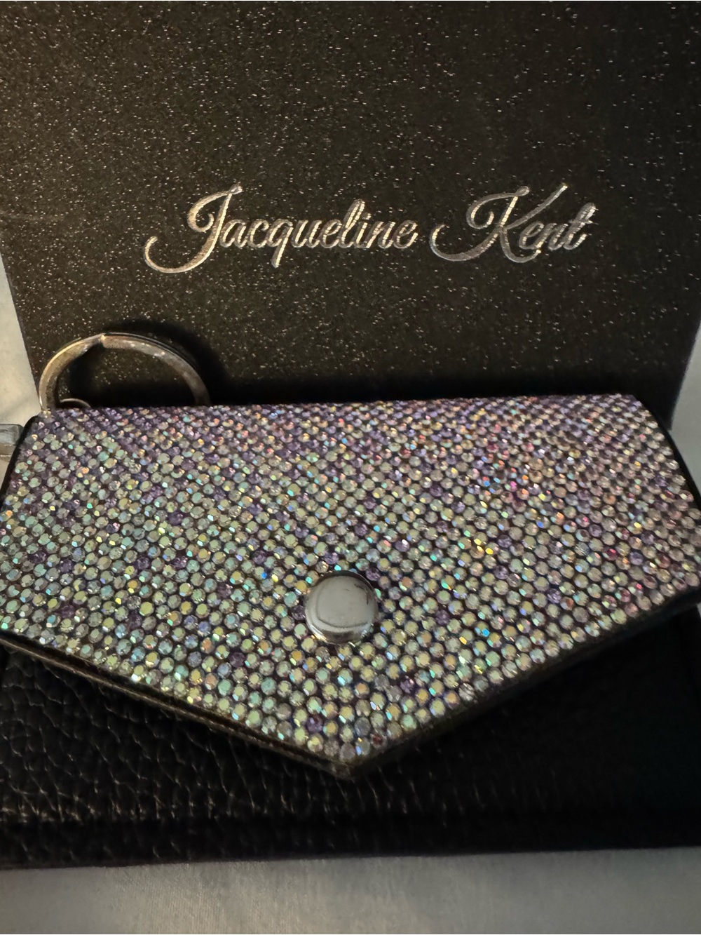 Jacqueline Kent Crystal Key Ring Wallet - Iridescent Rhinestone- lavender/purple